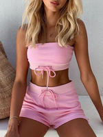 Ensemble deux pièces en coton bandeau dété avec un short pour femmes