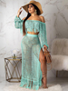 Ensemble Deux Pièces en Maille Femme Creusante Taille Haute avec Manches Longues avec Franges avec Epaule Dénudée Jupe Longue avec Fente Unicolore