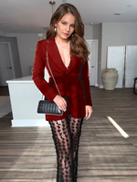 Ensemble deux pièces pour femme blazer noir découpé et pantalon transparent à motif de feuilles tenue décontractée de printemps 2025