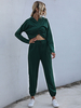 Ensemble deux pièces pour femme en polyester vert foncé à capuche plissé à lacets tenue classique à manches longues