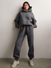 Ensemble Deux Pièces Top À Capuche Pantalon Coffee Décontracté