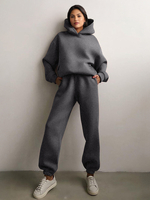 Ensemble Deux Pièces Top À Capuche Pantalon Coffee Décontracté