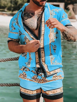 Ensemble hawa en assorti pour hommes tenue dété tropicale de plage 2 pièces chemises boutonnées et shorts