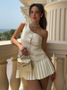 Ensemble Jupe Femme Ecru Blanc Chic Boutons Intérieur Polyester