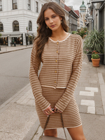 Ensemble Jupe Kaki Rayures Dating Polyester Boutons Chic