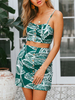 Ensemble jupe sexy avec top court sans manches à imprimé feuilles et jupe