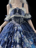 Ensemble Mignonne Lolita Robe Sans Manches À Imprimé Fleuri Bleu Profond