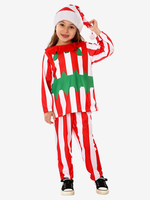 Ensemble Noël Chapeau Top Pantalon Rayures Costumes De Vacances Enfant Déguisement