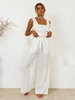 Ensemble Pantalon Blanc Décontracté À Lacets Coton Lin Deux Pièces