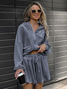 Ensemble pantalon bleu gris chic streetwear cordon de serrage polyester