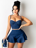 Ensemble pantalon bleu sexy Resort Wear volants Denim