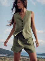 Ensemble pantalon en coton et lin ensemble classique sans manches décontracté et minimaliste 2 pièces