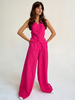 Ensemble pantalon Rose sans manches boutons col en V jambes larges Business décontracté ensemble 2 pièces