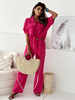 Ensemble Pantalon Rouge Manches Courtes"idien Décontracté Polyester À Lacets Chic