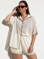 Ensemble pantalon translucide à boutons surdimensionnés et épaules tombantes ensemble décontracté 2 pièces
