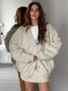 Ensemble polaire 2 pièces veste surdimensionnée à col en V et mini-jupe tenue décontractée de printemps pour femme 2025