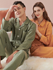 Ensemble Pyjama Polaire Chaud Hiver 2 Pièces Col Rabattu Manches Longues Coton