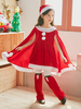 Ensemble Robe Rouge De Noël Chapeau Pantalon Polyester Enfant Déguisement