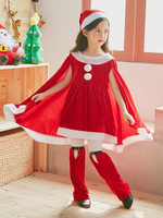 Ensemble Robe Rouge De Noël Chapeau Pantalon Polyester Enfant Déguisement