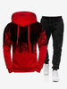 Ensemble Sweat À Capuche Sport Hommes Noir Rouge Décontracté Pantalon