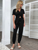 Ensemble Tailleur Pantalon Pour Femme Deux Pièces Femme à Col V avec Manches Courtes Pantalons Longs Coupe Cintrée à Lacets Unicolore