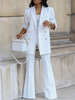 Ensemble Tailleur Pantalon Pour Femme Deux Pièces Femme Blazer à Col Revers avec Manches Longues Pantalons Longs Unicolore