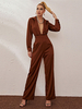 Ensemble Tailleur Pantalon Pour Femme Deux Pièces Femme Blouse à Col Décolleté avec Manches Longues Pantalons Longs Unicolore