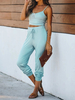 Ensemble Tailleur Pantalon Pour Femme Deux Pièces Femme Taille Haute avec Bretelles à Col Rond Pantalons Longs Unicolore Vêtement de Sport