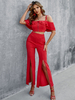 Ensemble Tailleur Pantalon Pour Femme Deux Pièces Femme Taille Haute avec Manches Courtes à Col Décolleté Coupe Cintrée avec Pantalons Longs Unicolore