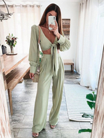 Ensemble Tailleur Pantalon Pour Femme Deux Pièces Femme Taille Haute avec Manches Longues Amples Pantalons Longs Unicolore