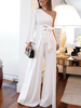 Ensemble Tailleur Pantalon Pour Femme Deux Pièces Fluide Femme en Mousseline avec Haut Sexy Pantalons Longs Décontracté Bas Evasée Unicolore Pantalons Blanc