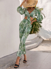 Ensemble Tailleur Pantalon Pour Femme Deux Pièces Taille Haute à Col Décolleté en V à Lacets avec Manches Longues Amples Pantalons Longs Bicolores