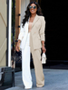 Ensemble Tailleur Pantalon Pour Femme Femme Blazer avec Manches Longues Pantalons Unicolore
