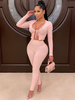 Ensemble Tenue Top et Pantalons Moulante Femmes avec Décolleté en V à Lacets avec Manches Longues Pantalons Long Unicolore Ensemble Femmes