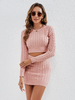 Ensemble Top Chandail Manche Longue Jupe Courte Pour Femmes Rose Sexy