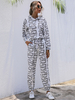 Ensemble Top et Pantalons Femmes Imprimé Bicolores Top à Capuche avec Manches Longues Pantalons Droits à Lacets Elastique en Cotons Ensemble Top et Pantalons Femmes