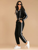 Ensemble Top et Pantalons Femmes Imprimé Les Rayures Bicolores Top à Capuche à Lacets Elastique à Zip avec Manches Longues Taille Haute Pantalons Droits en Cotons Ensemble Top et Pantalons Femmes