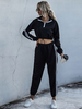 Ensemble Top et Pantalons Femmes Imprimé Les Rayures Bicolores Top à Col Montant à Zip avec Manches Longues Taille Haute Pantalons Droits en Cotons Ensemble Top et Pantalons Femmes