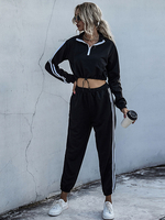 Ensemble Top et Pantalons Femmes Imprimé Les Rayures Bicolores Top à Col Montant à Zip avec Manches Longues Taille Haute Pantalons Droits en Cotons Ensemble Top et Pantalons Femmes