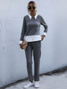 Ensemble Top et Pantalons Femmes Top à Col Revers avec Manches Longues Cousu Bicolores Pantalons Droits Unicolore en Cotons Ensemble Top et Pantalons Femmes