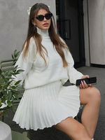 Ensemble tricoté deux pièces pull à col roulé et jupe plissée tenue décontractée de printemps de style universitaire pour femme 2025