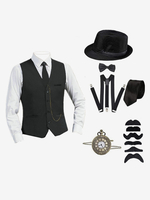 Ensemble Vintage Gilet Rétro À Manches Longues En Polyester Costumes Hommes