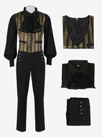 Ensemble Vintage noir manches longues pantalon en Fiber de Polyester Costumes rétro pour hommes
