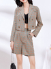 Ensembles 2 Pièces Femmes Imprimés Carreaux Veste Blazer à Col Revers avec Manches Longues Shorts Décontractés Cousu Tricolores