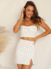 Ensembles 2 Pièces Imprimés Pois Femmes Courtes Moulantes en Plis avec Bretelles à Col Carré Taille Haute Jupe Courte Sexy Eté