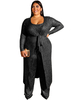 Ensembles de 3 pièces de grande taille en polyester noir à manches courtes et col bijou T-shirt superposé à lacets tenue décontractée