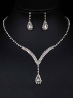 Ensembles de bijoux Argent Lobster Claw Clasp Strass en alliage métallique percé Ensemble de bijoux 2 pièces