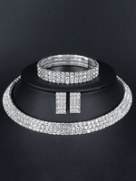 Ensembles de bijoux Argent Lobster Claw Fermoir Alliage Métal Strass Percé 3 Ensemble de Bijoux