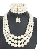 Ensembles de bijoux en alliage ABS blanc écru Imitation perle Ensemble de bijoux géométriques 3 pièces