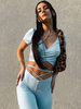 Ensembles de deux pièces bleu ciel clair manches courtes en polyester col en V découpé à lacets pantalon décontracté tenue sans manches